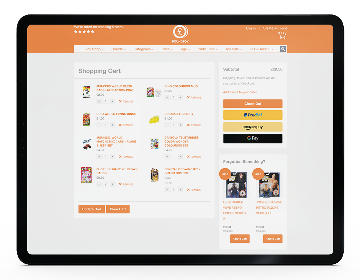 a screenshot of the cart page on PoundToy