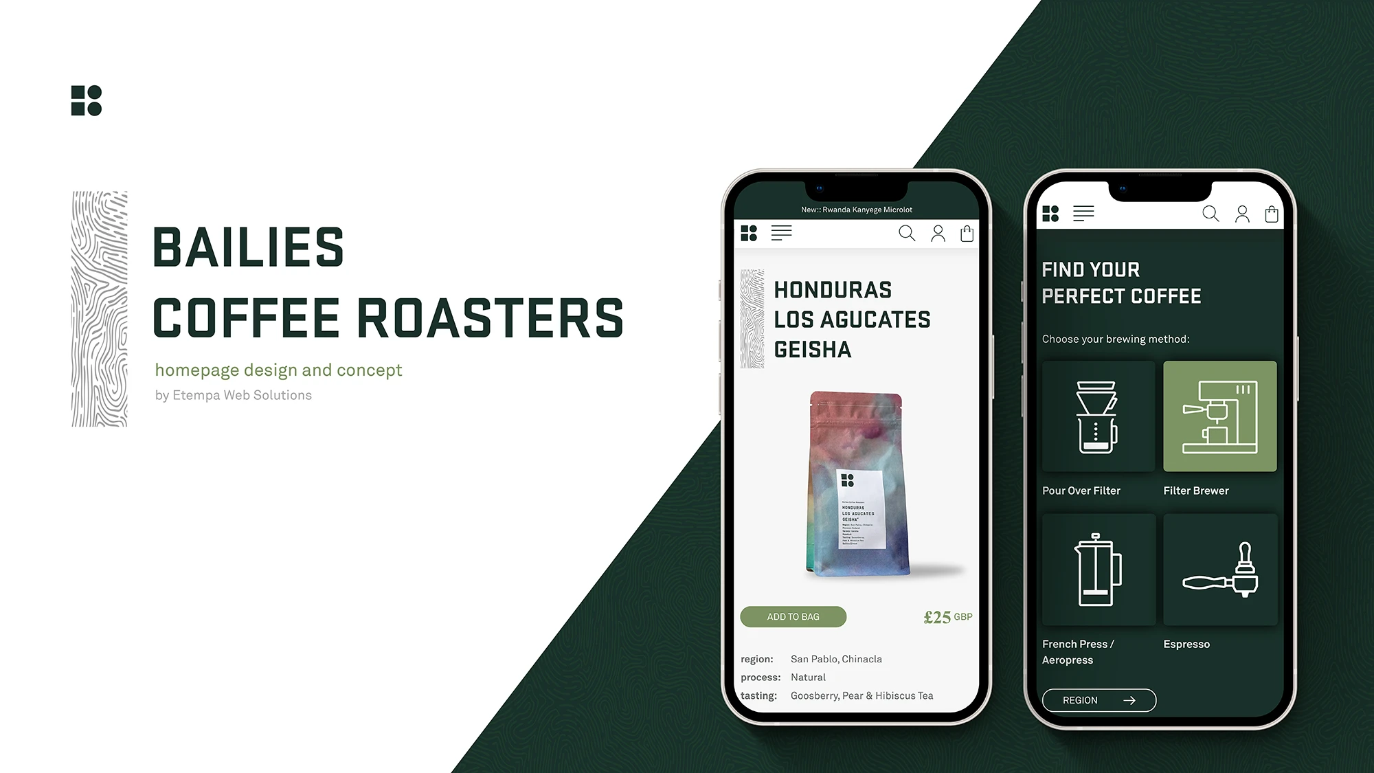 Website design and branding in Yorkshire - Bailies Coffee Roasters Shopify theme design
