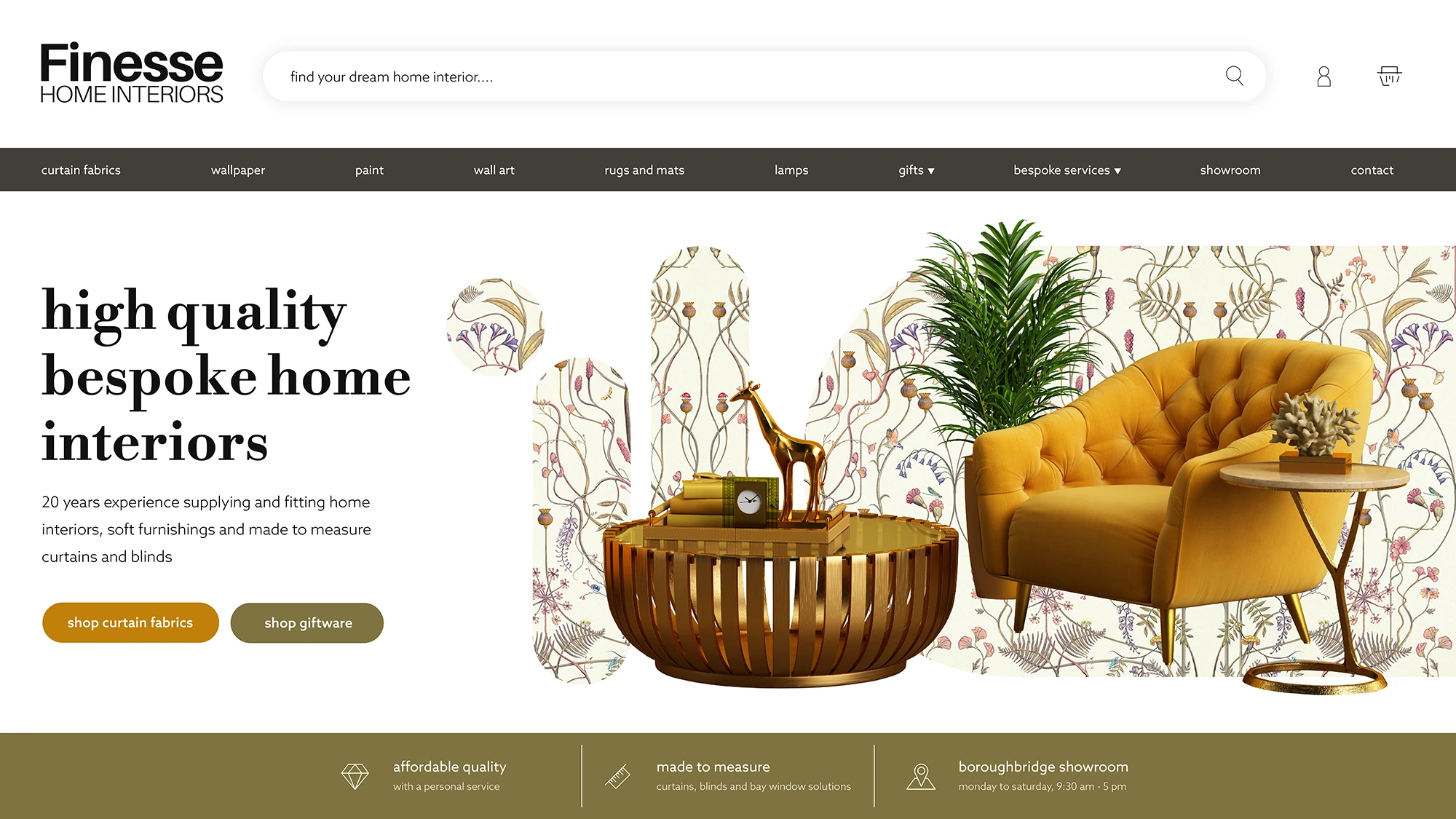 Website design and branding in Yorkshire - Finesse Interiors Shopify theme design